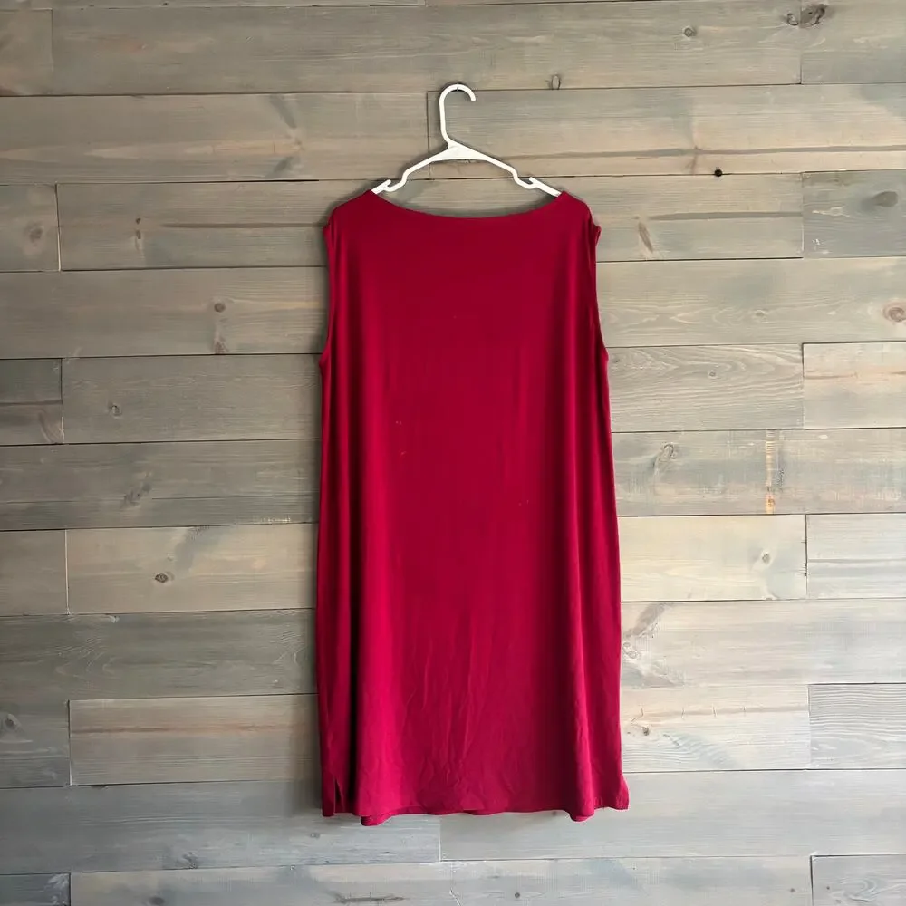 EILEEN FISHER | Women's Size L Deep Red Viscose Sleeveless Shift Tank Dress